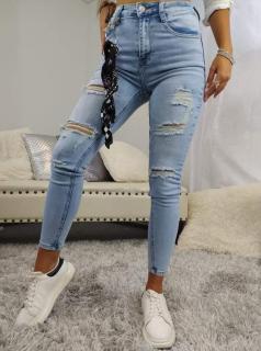 Světlejší modré trhané džíny s šátečkem  F3110  Velikosti: L