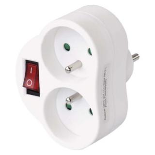 2× round socket with switch, white