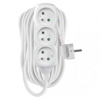 Extension cable 10 m / 3 sockets / white / PVC / 1.5 mm2