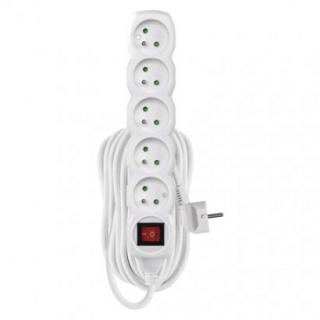 Extension cable 10 m / 5 sockets / with switch / white / PVC / 1.5 mm2