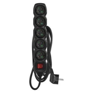 Extension cable 3 m / 5 sockets / with switch / black / PVC / 1 mm2