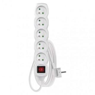 Extension cable 3 m / 5 sockets / with switch / white / PVC / 1 mm2