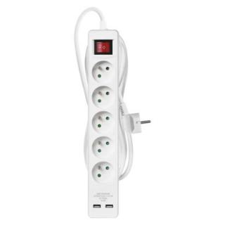 Extension cable 3 m / 5 sockets / with switch / white / PVC / with USB / 1.5 mm2
