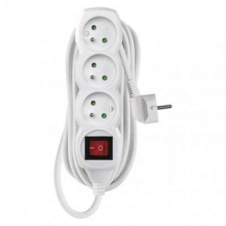 Extension cable 5 m / 3 sockets / with switch / white / PVC / 1.5 mm2