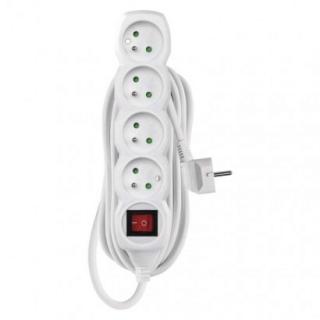 Extension cable 5 m / 4 sockets / with switch / white / PVC / 1 mm2