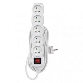 Extension cable 5 m / 5 sockets / with switch / white / PVC / 1 mm2