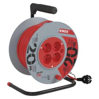 Extension cable on reel 20 m / 4 sockets / red / PVC / 230 V / 1 mm2