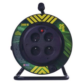 Extension cable on reel 25 m / 4 sockets / black / PVC / 230 V / 1.5 mm2