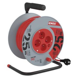 Extension cable on reel 25 m / 4 sockets / red / PVC / 230 V / 1.5 mm2