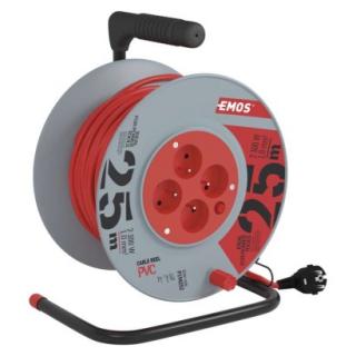 Extension cable on reel 25 m / 4 sockets / red / PVC / 230 V / 1 mm2
