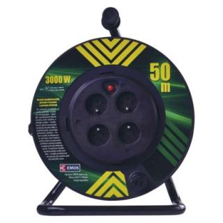 Extension cable on reel 50 m / 4 sockets / black / PVC / 230 V / 1.5 mm2