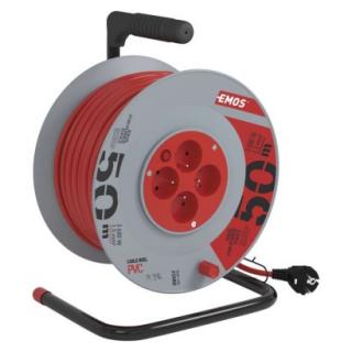 Extension cable on reel 50 m / 4 sockets / red / PVC / 230 V / 1.5 mm2