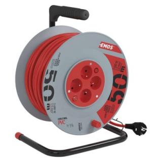 Extension cable on reel 50 m / 4 sockets / with switch / red / PVC / 230V / 1.5 mm2