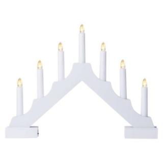 LED candle holder wooden white, 29 cm, 2x AA, indoor, warm white, timer