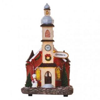 LED Christmas church, 17,5 cm, 3× AA, inside, warm white