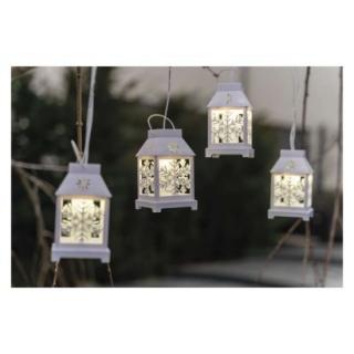 LED Christmas garland - white lanterns with snowflakes, cold white