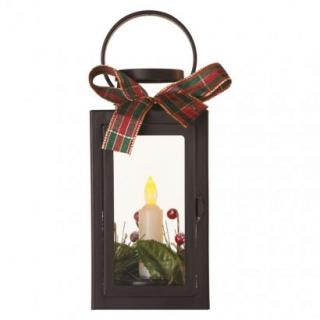 LED decoration - Christmas lantern with candle, black, 22 cm, 3x AAA, indoor, vintage