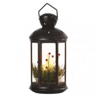LED decoration - Christmas lantern with candles black, 35,5 cm, 3x C, indoor, vintage