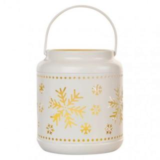 LED decoration - lantern with snowflakes metal white, 14 cm, 3x AAA, indoor, vintage