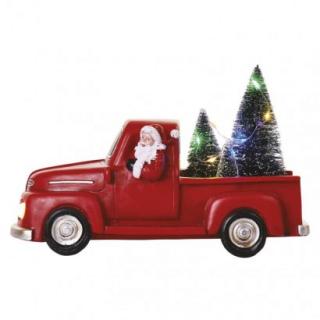 LED decoration - Santa in the car with Christmas. tree, 10 cm, 3x AA, indoor, multicolor