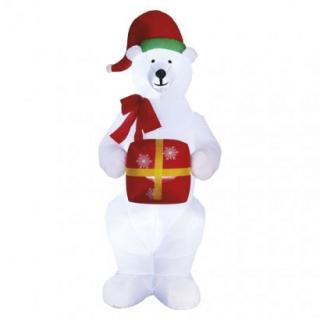 LED polar bear with Christmas gift, inflatable, 240 cm, indoor/outdoor, cool white