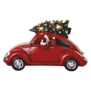 LED red car with Santa, 12,5 cm, 3x AA, indoor, warm white