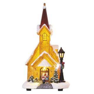 LED snow covered Christmas church, 26 cm, 3× AA, indoor, warm white