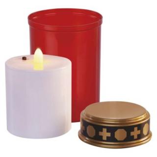 LED tombstone candle red, 2x C, outdoor and indoor, warm white, sensor