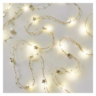 LED vianočná reťaz zlatý – hviezdičky, 1,9 m, 2x AA, vnútorný, teplá biela, časovač