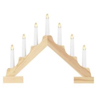 LED wooden candle holder, 29 cm, 2x AA, indoor, warm white, timer