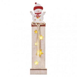LED wooden decoration - snowman, 46 cm, 2x AA, indoor, warm white, timer
