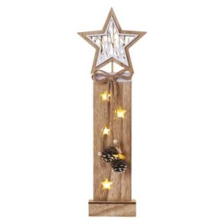 LED wooden decoration - stars, 48 cm, 2x AA, indoor, warm white, timer