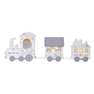 LED wooden decoration - train, 2xAA, 14 cm, indoor, warm white, timer
