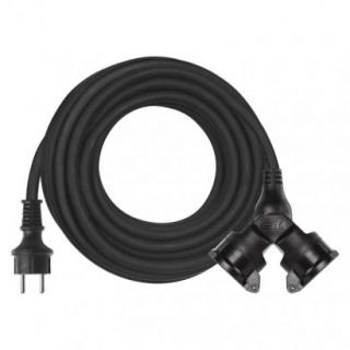 Outdoor extension cable 15 m / 2 sockets / black / rubber / 230 V / 1.5 mm2
