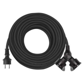 Outdoor extension cable 25 m / 2 sockets / black / rubber / 230 V / 1.5 mm2