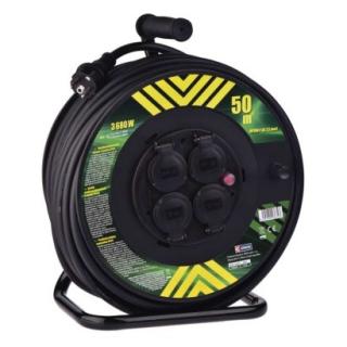 Outdoor extension cable on drum 50 m / 4 pcs. / black / rubber-neoprene / 230V / 2.5 mm2