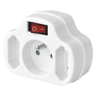 Socket 2× flat +1× round with switch, white