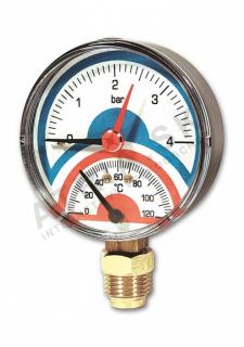 Thermomanometer - radial - 0 °C to +120 °C; incl. check valve 1/4  Fx1/2  M; D80; 0-4bar  IVAR.TM 120 R