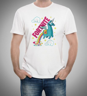 Pánské tričko Fortnite Battle Royale Unicorn Duha Barva: Bílá, Velikost: 3XL