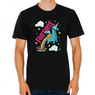 Pánské tričko Fortnite Battle Royale Unicorn Duha Barva: Černá, Velikost: L