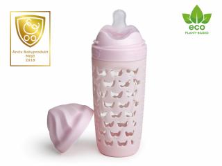 HeroEcoBottle skleněná kojenecká eko láhev 320 ml, růžová