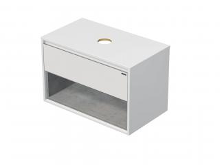 EMMY 100 cm bílá/beton s jednou zásuvkou a otevřenou nikou, pro umyvadla na desku (A0536/F186)