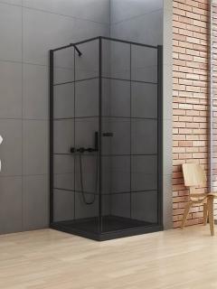 Sprchový kout New Soleo Black 90x90 cm levý s ozdobnými profily, příčná vzpěra