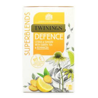 TWININGS - čaj SUPERBLENDS DEFENCE se zeleným čajem, citrusy, zázvorem a echinaceou (20 sáčků/40g)