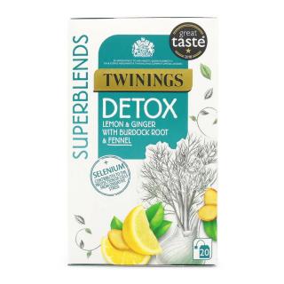 TWININGS - čaj SUPERBLENDS DETOX s citrónem, zázvorem, lopuchem a fenyklem (20 sáčků/40g)