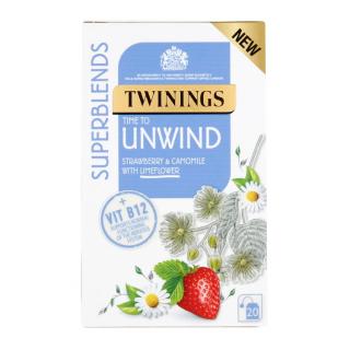 TWININGS - čaj SUPERBLENDS UNWIND s jahodou, heřmánkem a lipovým květem (20 sáčků/36g)
