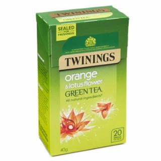 TWININGS - Zelený čaj POMERANČ &amp; LOTOSOVÝ  KVĚT (20 sáčků / 40g)
