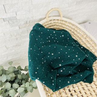 Mušelínová deka/plena tmavě zelená hvězdy