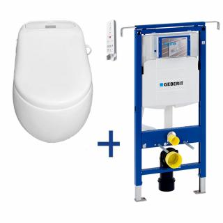 WG-320A elektronické bidetové prkénko, KERASAN FLO Rimless závěsné WC, GEBERIT DUOFIX 111.355.00.5 předstěnový modul pro jádra, pro závěsné WC, s…