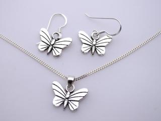 Stříbrný komplet - naušnice , přívěsek, řetízek - motýl (set motýlek)